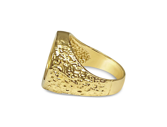 Handmade Solid Gold Nugget Coin Ring , Chinese Panda Bear Coin ,