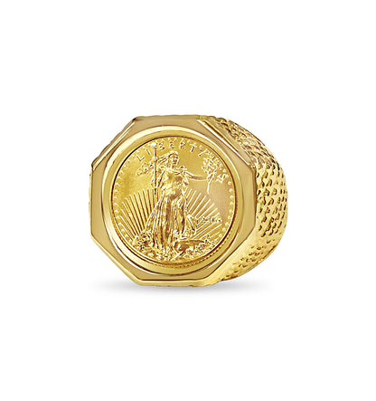 Handmade Solid Gold Fancy Coin Ring , 1/10oz Coin ,