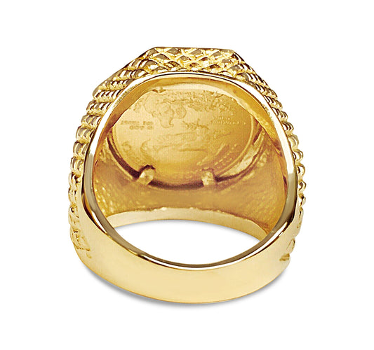 Handmade Solid Gold Fancy Coin Ring , 1/10oz Coin ,