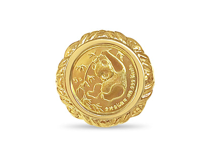 Handmade Solid Gold Fancy Coin Ring , Chinese Panda Bear Coin ,