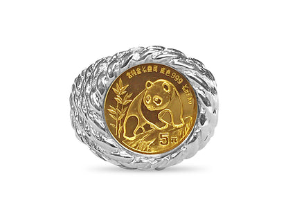 Handmade Solid Gold Fancy Coin Ring , Chinese Panda Bear Coin ,