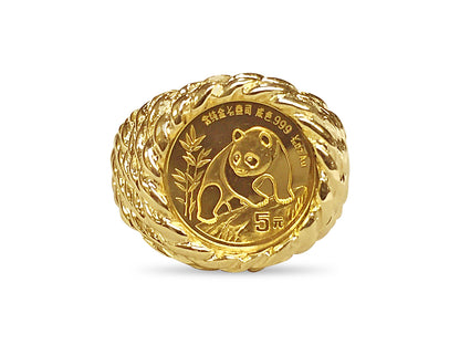 Handmade Solid Gold Fancy Coin Ring , Chinese Panda Bear Coin ,