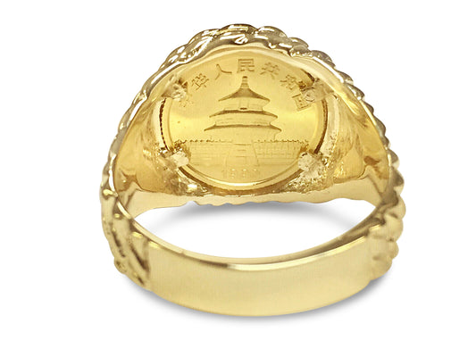 Handmade Solid Gold Fancy Coin Ring , Chinese Panda Bear Coin ,