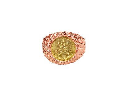 Handmade Solid Gold Nugget Coin Ring , Dos Pesos Coin ,