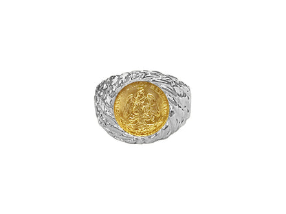 Handmade Solid Gold Nugget Coin Ring , Dos Pesos Coin ,