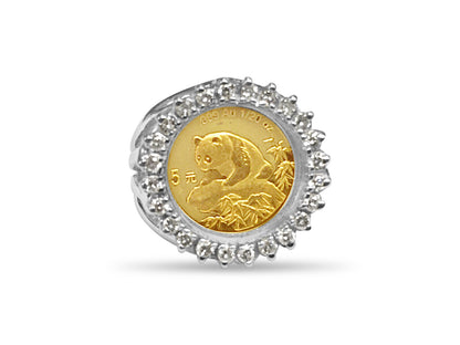 Handmade Solid Gold Diamond Fancy Ladies Coin Ring , Chinese Panda Bear Coin ,