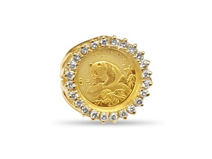 Handmade Solid Gold Diamond Fancy Ladies Coin Ring , Chinese Panda Bear Coin ,