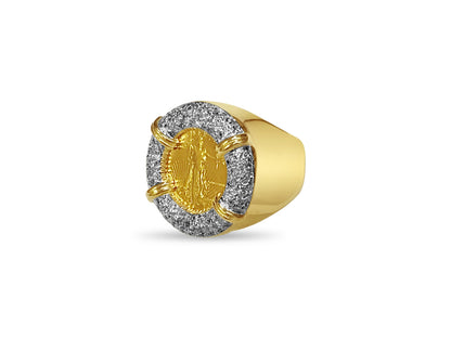 Handmade Solid Gold Diamond Fancy Coin Ring , 1/10oz Coin ,