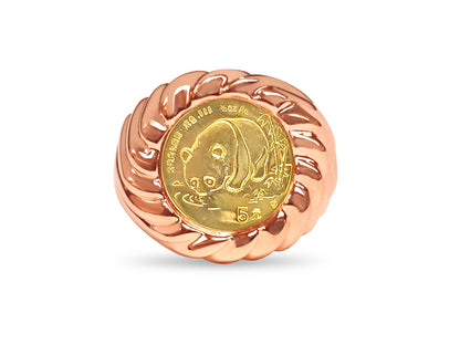 Handmade Solid Gold Fancy Coin Ring , Chinese Panda Bear Coin ,