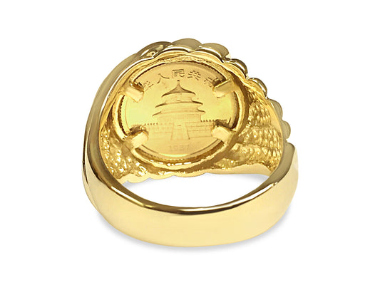 Handmade Solid Gold Fancy Coin Ring , Chinese Panda Bear Coin ,