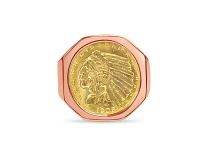 Handmade Solid Gold Fancy Coin Ring , Indian Head Coin ,