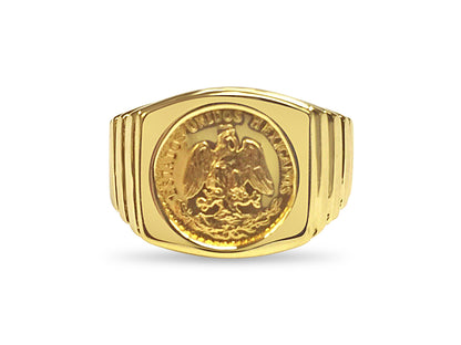 Handmade Solid Gold Fancy Coin Ring , Dos Pesos Coin ,