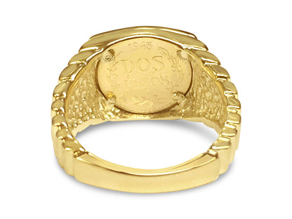 Handmade Solid Gold Fancy Coin Ring , Dos Pesos Coin ,