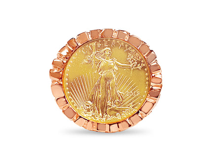 Handmade Solid Gold Nugget Coin Ring , 1/4oz Coin ,