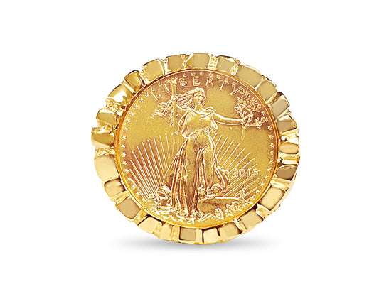 Handmade Solid Gold Nugget Coin Ring , 1/4oz Coin ,