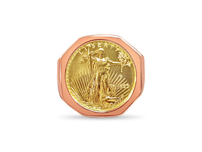 Handmade Solid Gold Fancy Coin Ring , 1/4oz Coin ,