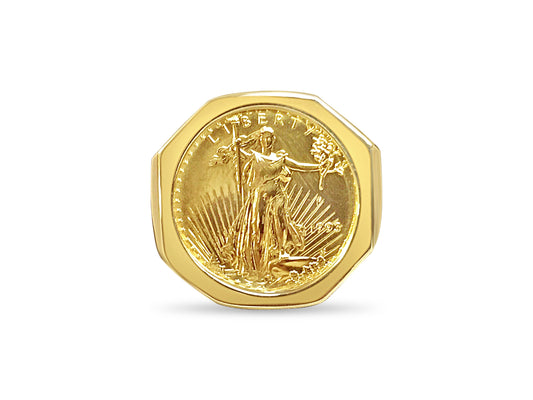 Handmade Solid Gold Fancy Coin Ring , 1/4oz Coin ,