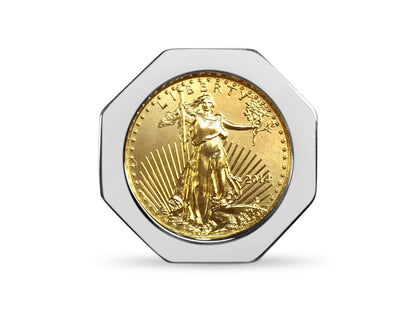 Handmade Solid Gold Fancy Coin Ring , 1/10oz Coin ,
