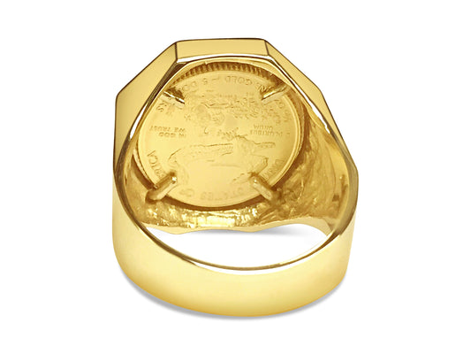 Handmade Solid Gold Fancy Coin Ring , 1/10oz Coin ,