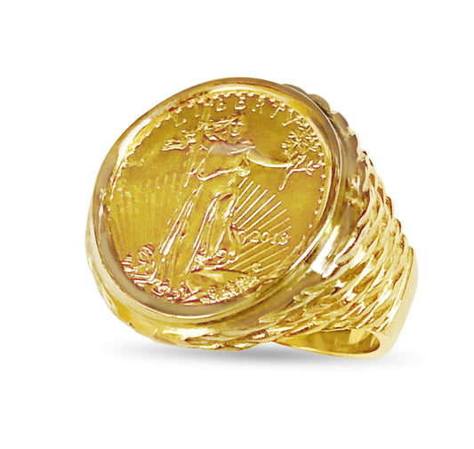 Handmade Solid Gold Fancy Coin Ring , 1/4oz Coin ,