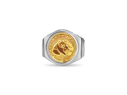 Handmade Solid Gold Fancy Coin Ring , Chinese Panda Bear Coin ,