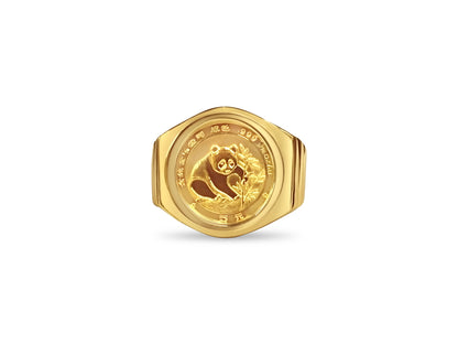 Handmade Solid Gold Fancy Coin Ring , Chinese Panda Bear Coin ,