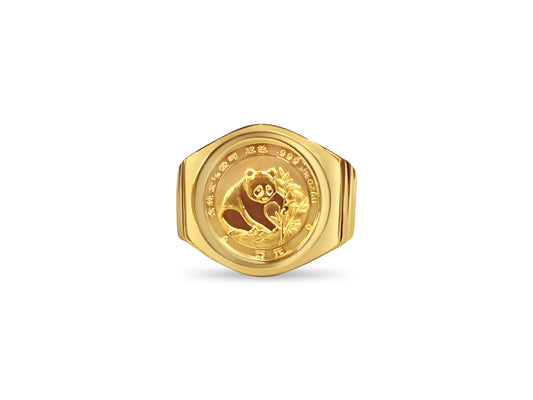 Handmade Solid Gold Fancy Coin Ring , Chinese Panda Bear Coin ,