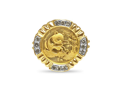 Handmade Solid Gold Fancy Coin Ring , Chinese Panda Bear Coin ,