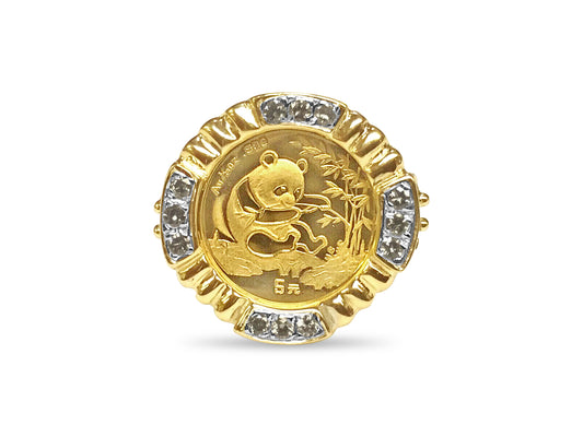 Handmade Solid Gold Fancy Coin Ring , Chinese Panda Bear Coin ,