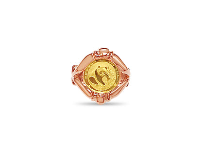 Handmade Solid Gold Fancy Coin Ring , Chinese Panda Bear Coin ,