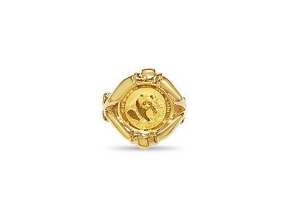 Handmade Solid Gold Fancy Coin Ring , Chinese Panda Bear Coin ,