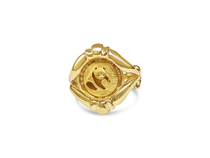 Handmade Solid Gold Fancy Coin Ring , Chinese Panda Bear Coin ,