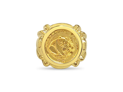 Handmade Solid Gold Fancy Coin Ring , Chinese Panda Bear Coin ,