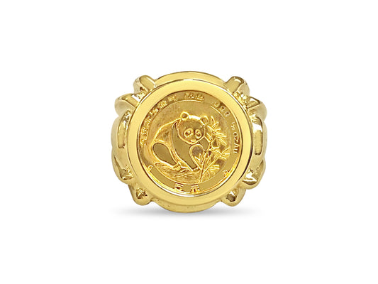 Handmade Solid Gold Fancy Coin Ring , Chinese Panda Bear Coin ,