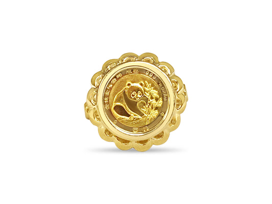 Handmade Solid Gold Fancy Ladies Coin Ring , Chinese Panda Bear Coin ,