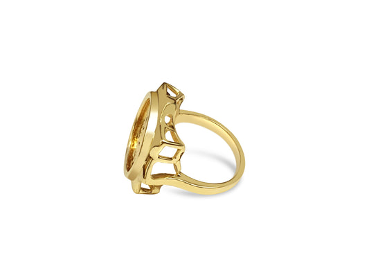 Handmade Solid Gold Fancy Ladies Coin Ring , 1/10oz Coin ,
