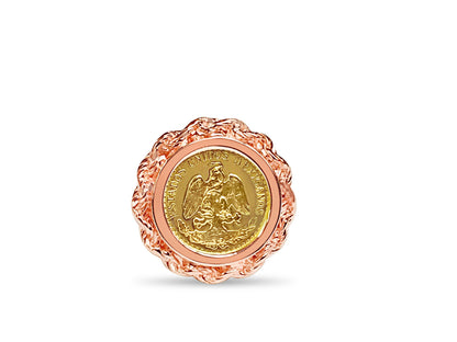 Handmade Solid Gold Fancy Coin Ring , Dos Pesos Coin ,