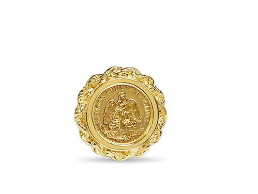 Handmade Solid Gold Fancy Coin Ring , Dos Pesos Coin ,