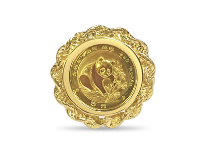 Handmade Solid Gold Fancy Ladies Coin Ring , Chinese Panda Bear Coin ,