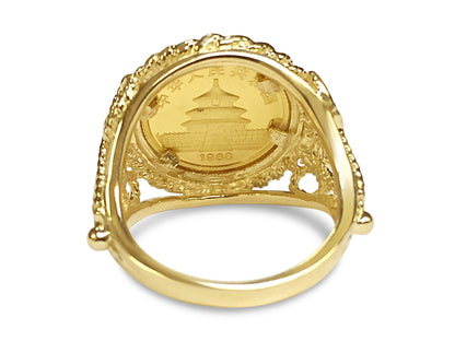 Handmade Solid Gold Fancy Coin Ring , Chinese Panda Bear Coin ,