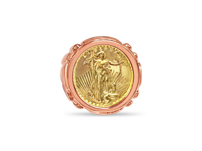 Handmade Solid Gold Fancy Coin Ring , 1/10oz Coin ,