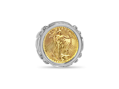 Handmade Solid Gold Fancy Coin Ring , 1/10oz Coin ,