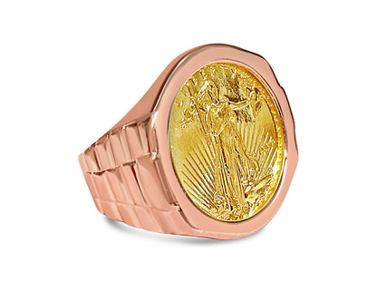 Handmade Solid Gold Fancy Coin Ring , 1/4oz Coin ,