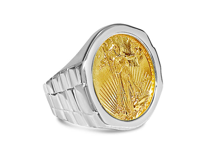 Handmade Solid Gold Fancy Coin Ring , 1/4oz Coin ,