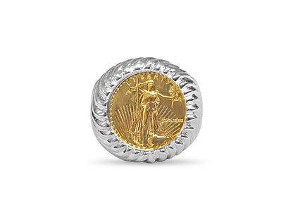 Handmade Solid Gold Fancy Coin Ring , 1/10oz Coin ,