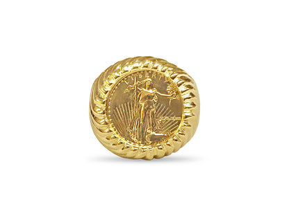 Handmade Solid Gold Fancy Coin Ring , 1/10oz Coin ,