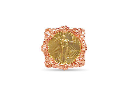 Handmade Solid Gold Fancy Coin Ring , 1/10oz Coin ,