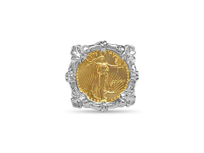 Handmade Solid Gold Fancy Coin Ring , 1/10oz Coin ,