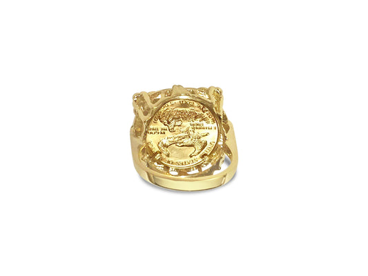 Handmade Solid Gold Fancy Coin Ring , 1/10oz Coin ,
