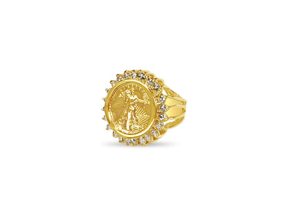 Handmade Solid Gold Diamond Fancy Coin Ring , 1/10oz Coin ,